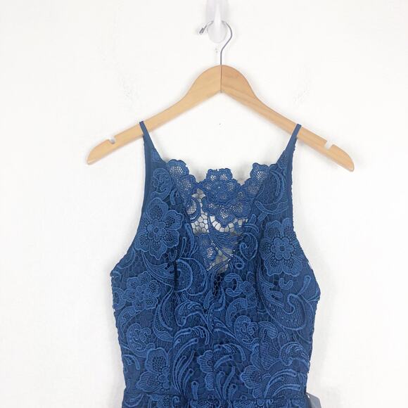 NWT Dress the Population Hayden Lace Fit & Flare Dress Size Small Navy Cocktail - Picture 4 of 13